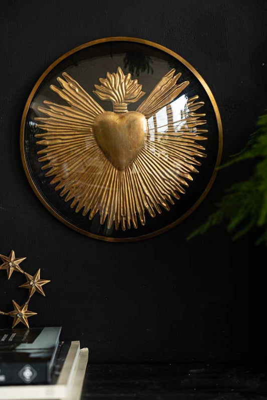 Framed Golden Milagro Heart Decoration
